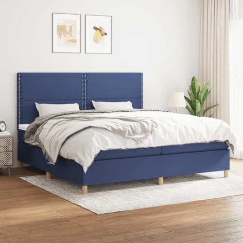 Ramsäng med madrass blå 200x200 cm tyg