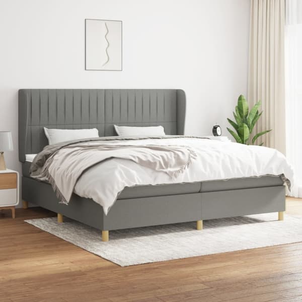 Ramsäng med madrass mörkgrå 200x200 cm tyg