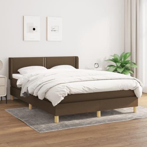 Ramsäng med madrass mörkbrun 140x190 cm tyg