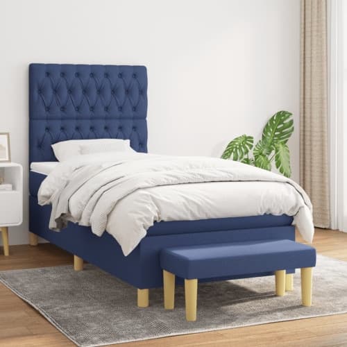 Ramsäng med madrass blå 90x190 cm tyg