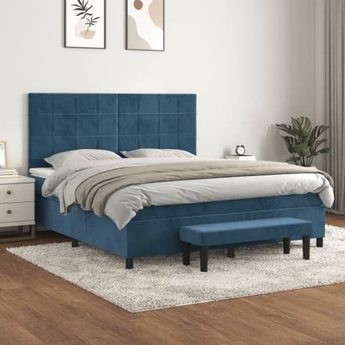 Ramsäng med madrass mörkblå 180x200 cm sammet