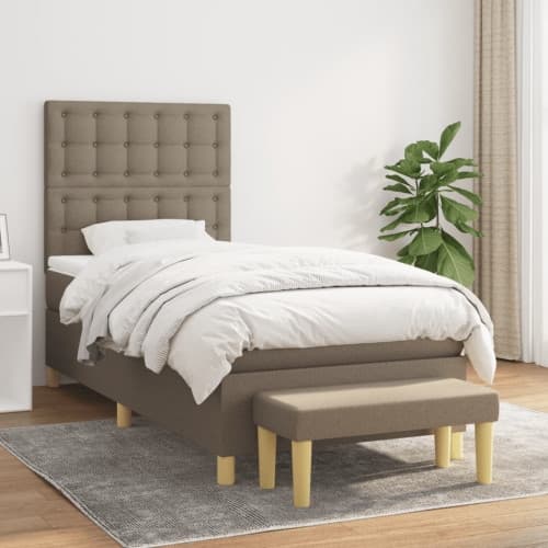 Ramsäng med madrass taupe 90x200 cm tyg