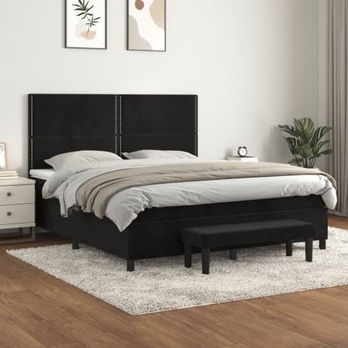 Ramsäng med madrass svart 180x200 cm sammet