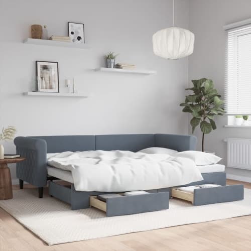 Dagbädd utdragbar med lådor mörkgrå 80x200 cm sammet