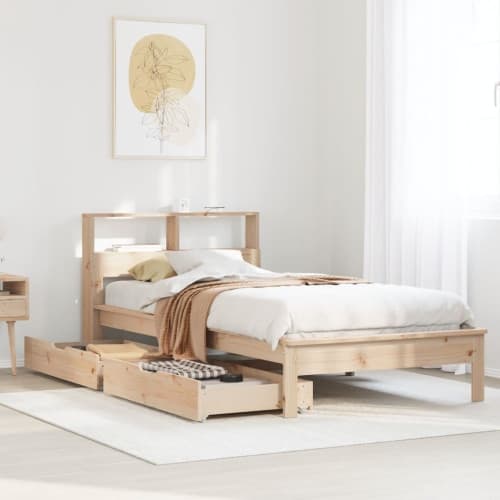 Säng med bokhylla utan madrass 90x190cm massiv furu