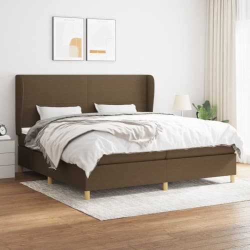 Ramsäng med madrass mörkbrun 200x200 cm tyg