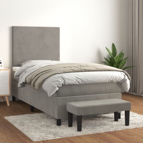 Ramsäng med madrass ljusgrå 100x200 cm sammet