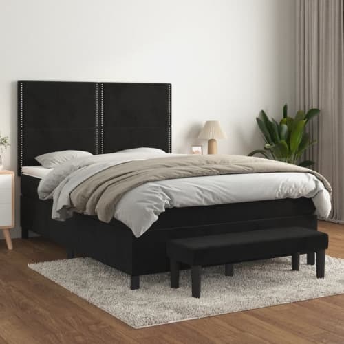 Ramsäng med madrass svart 140x200 cm sammet