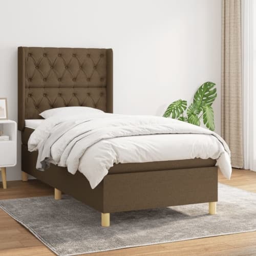 Ramsäng med madrass mörkbrun 80x200 cm tyg
