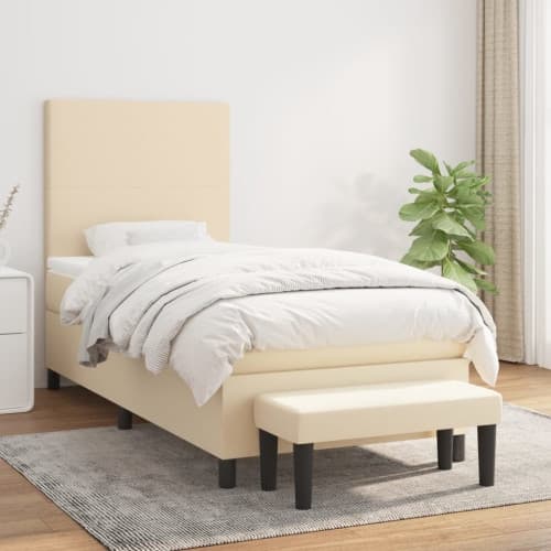 Ramsäng med madrass gräddvit 90x200 cm tyg