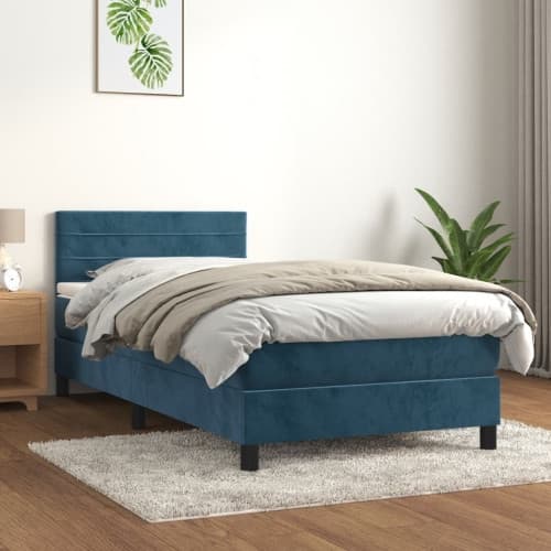 Ramsäng med madrass mörkblå 90x200 cm sammet