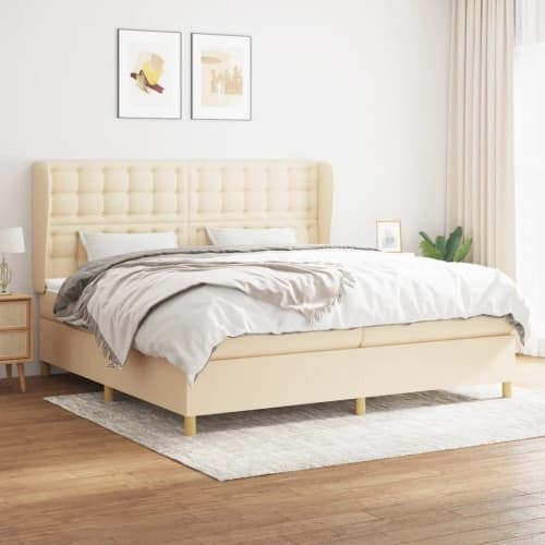 Ramsäng med madrass gräddvit 200x200 cm tyg