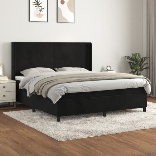 Ramsäng med madrass svart 180x200 cm sammet