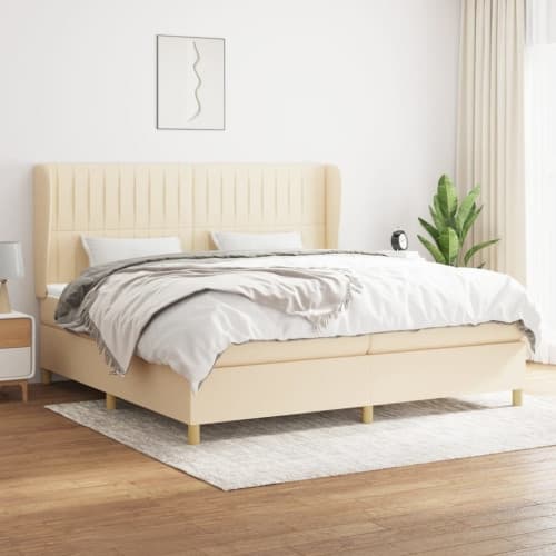 Ramsäng med madrass gräddvit 200x200 cm tyg