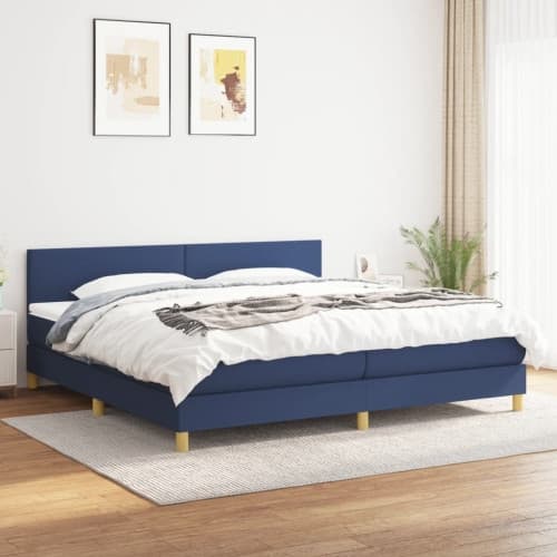 Ramsäng med madrass blå 200x200 cm tyg