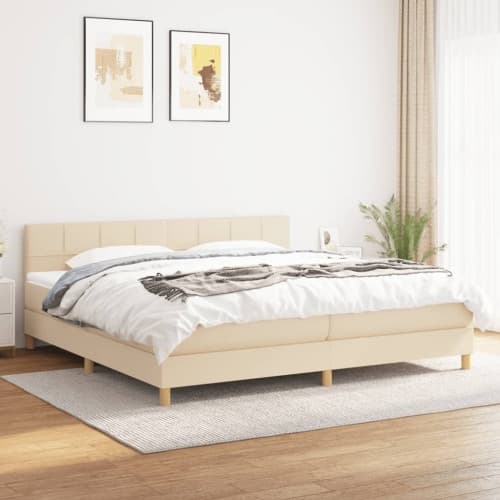 Ramsäng med madrass gräddvit 200x200 cm tyg