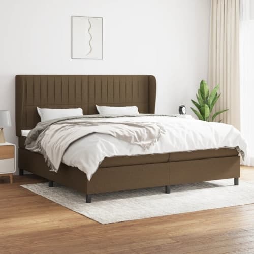 Ramsäng med madrass mörkbrun 200x200 cm tyg