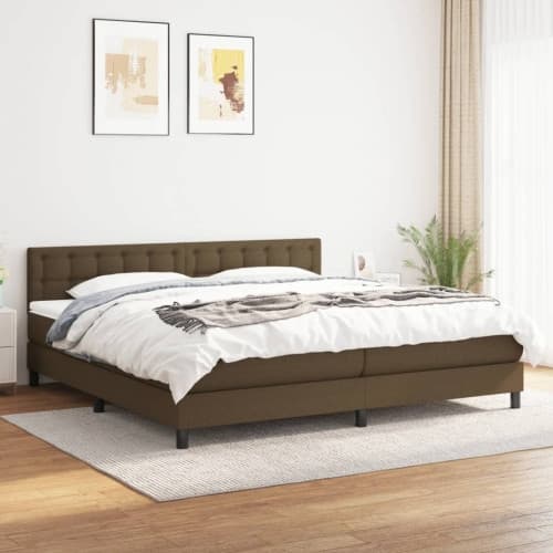 Ramsäng med madrass mörkbrun 200x200 cm tyg