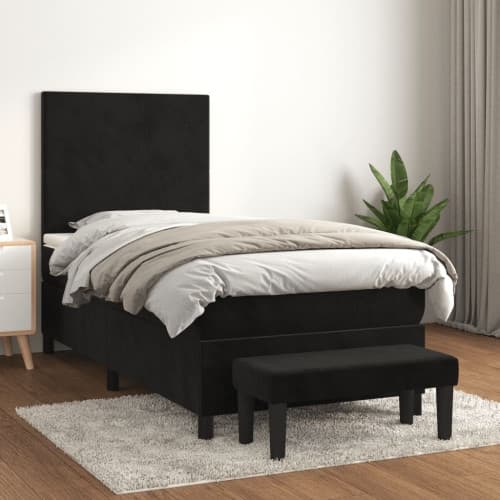 Ramsäng med madrass svart 90x190 cm sammet