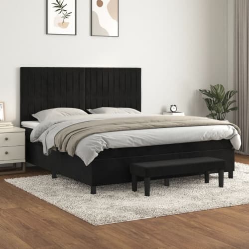Ramsäng med madrass svart 180x200 cm sammet