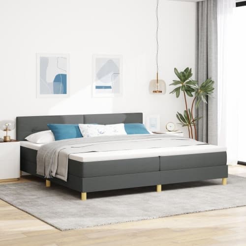 Box Spring Säng med Madrass Mörkgrå 200x200 cm Tyg