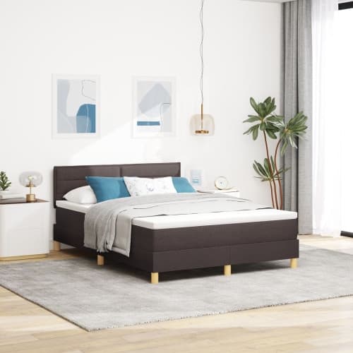 Boxspringsäng med madrass Mörkbrun 140x190 cm Tyg