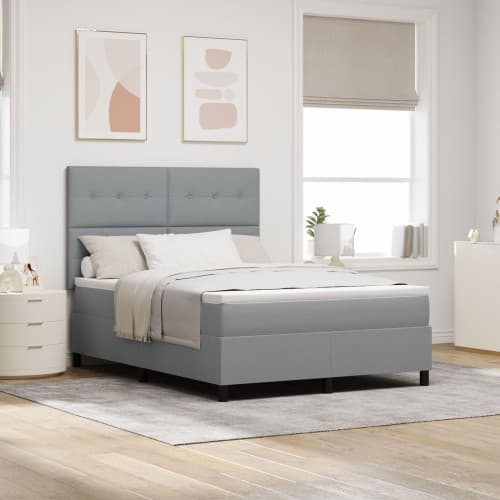Box Spring Säng med Madrass Ljusgrå 160x200 cm Tyg