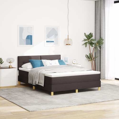 Bäddmadrass med madrass Mörkbrun 140x190 cm Tyg