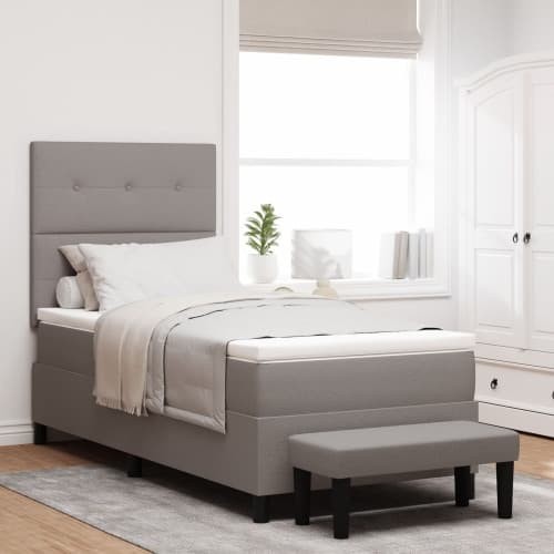 Box Spring Säng med Madrass & Bänk Taupe 100x200 cm Tyg