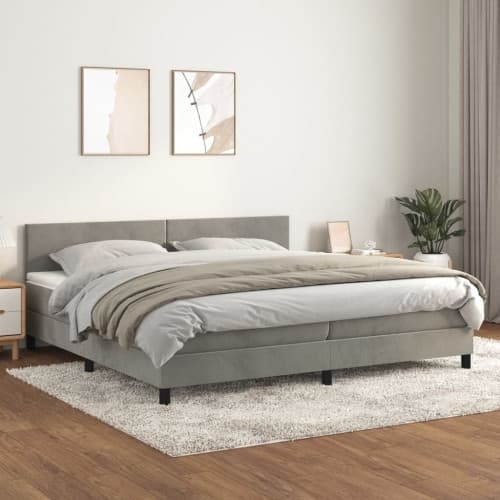 Ramsäng med madrass ljusgrå 200x200 cm sammet