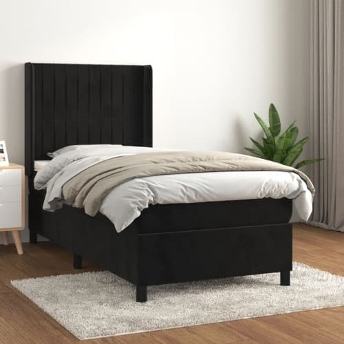 Ramsäng med madrass svart 90x190 cm sammet