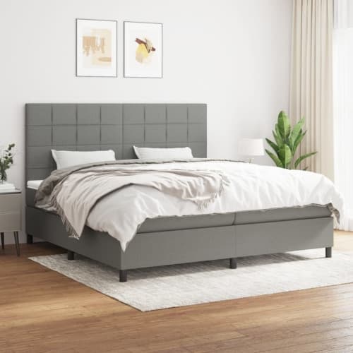 Ramsäng med madrass mörkgrå 200x200 cm tyg