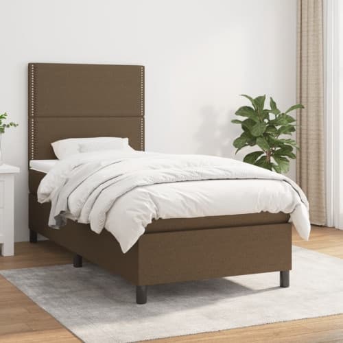 Ramsäng med madrass mörkbrun 90x190 cm tyg