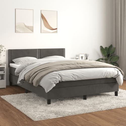 Ramsäng med madrass mörkgrå 140x190 cm sammet