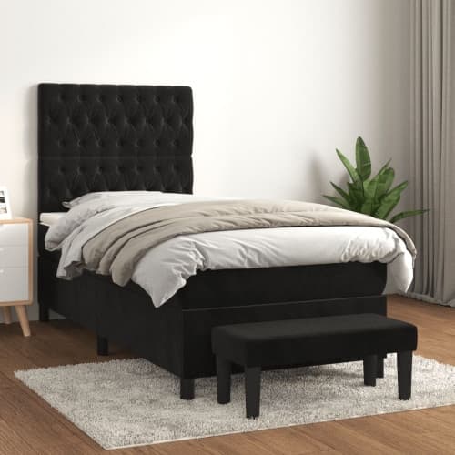 Ramsäng med madrass svart 90x190 cm sammet