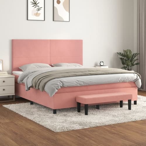 Ramsäng med madrass rosa 160x200 cm sammet