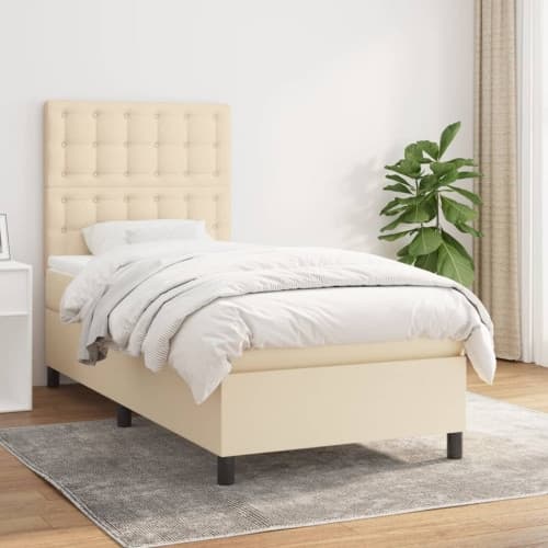 Ramsäng med madrass gräddvit 90x190 cm tyg