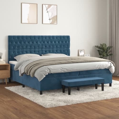 Ramsäng med madrass mörkblå 200x200 cm sammet