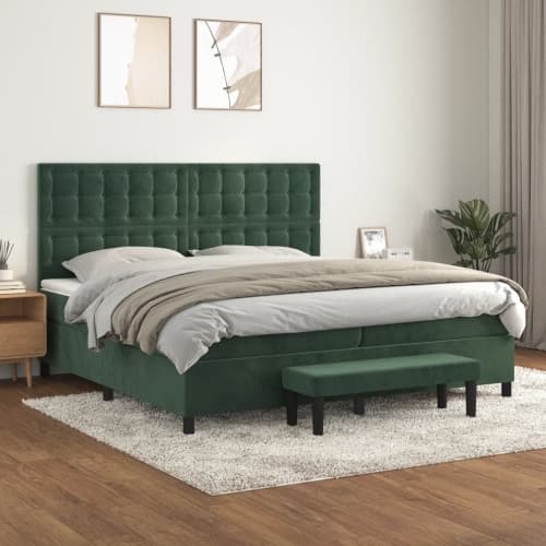 Ramsäng med madrass mörkgrön 200x200 cm sammet