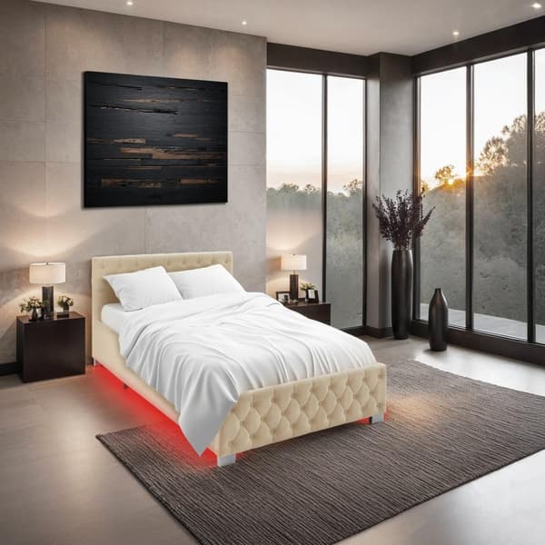Sengeramme med LED-strips og opbevaring - beige,120 x 200 cm
