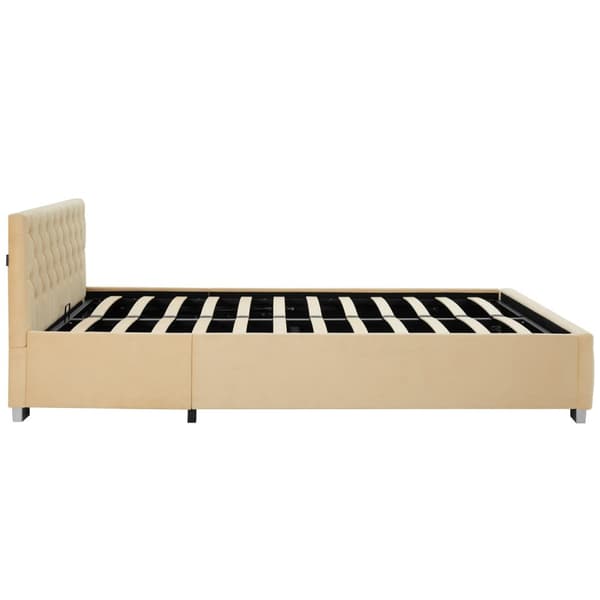 Sengeramme med LED-strips og opbevaring - beige,120 x 200 cm