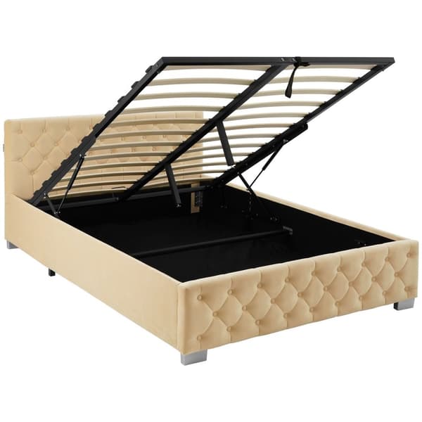 Sengeramme med LED-strips og opbevaring - beige,140 x 200 cm