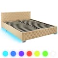 Miniatyrbillede 4 af 11: Sengeramme med LED-strips og opbevaring - beige,180 x 200 cm