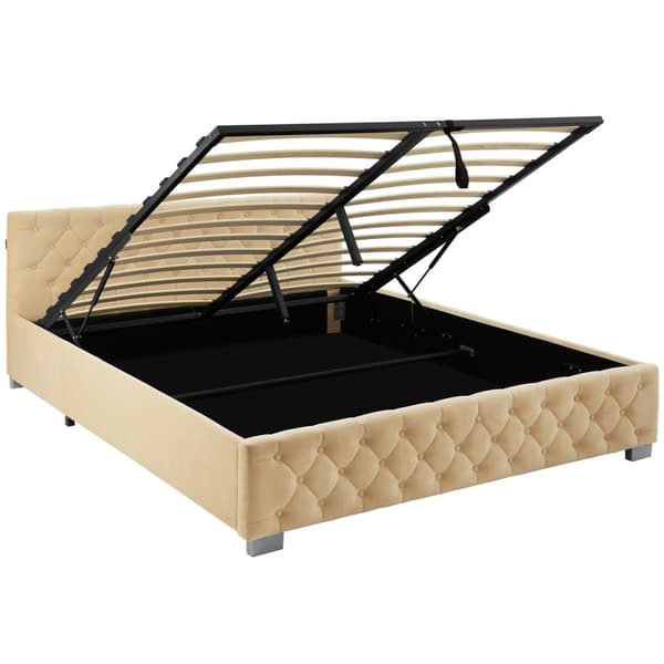 Sengeramme med LED-strips og opbevaring - beige,180 x 200 cm