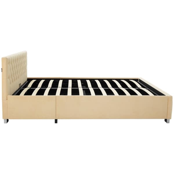Sengeramme med LED-strips og opbevaring - beige,180 x 200 cm