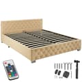 Miniatyrbillede 1 af 11: Sengeramme med LED-strips og opbevaring - beige,180 x 200 cm