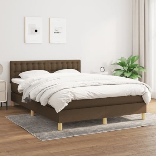 Ramsäng med madrass mörkbrun 140x190 cm tyg