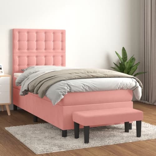 Ramsäng med madrass rosa 90x190 cm sammet