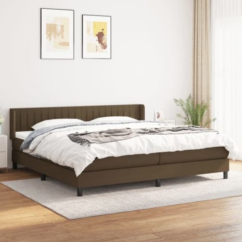 Ramsäng med madrass mörkbrun 200x200 cm tyg