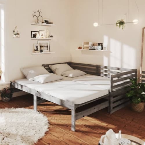 Dagbädd utdragbar 2x(90x200) cm grå massiv furu